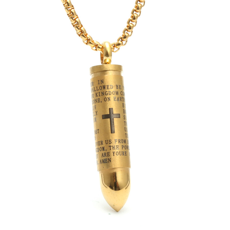 Faith Over Fear Bullet-Shaped Hollow Chritian Necklace