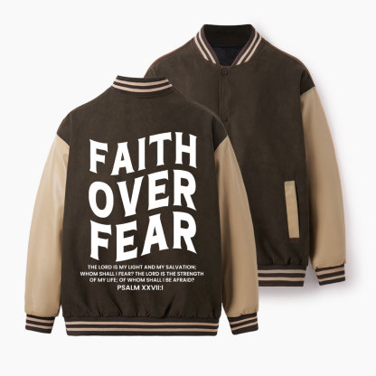 Faith Over Fear Christian Color Block Baseball Jacket