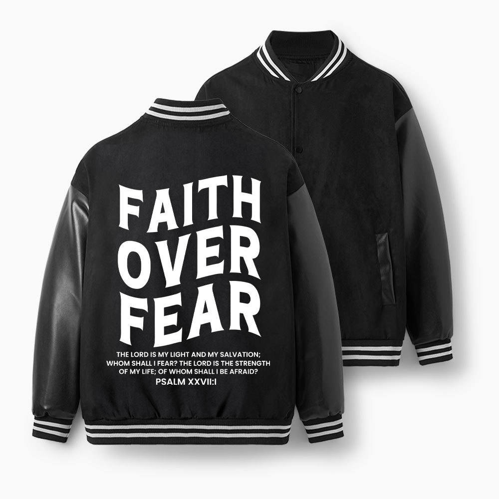 Faith Over Fear Christian Color Block Baseball Jacket