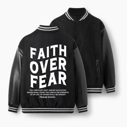 Faith Over Fear Christian Color Block Baseball Jacket