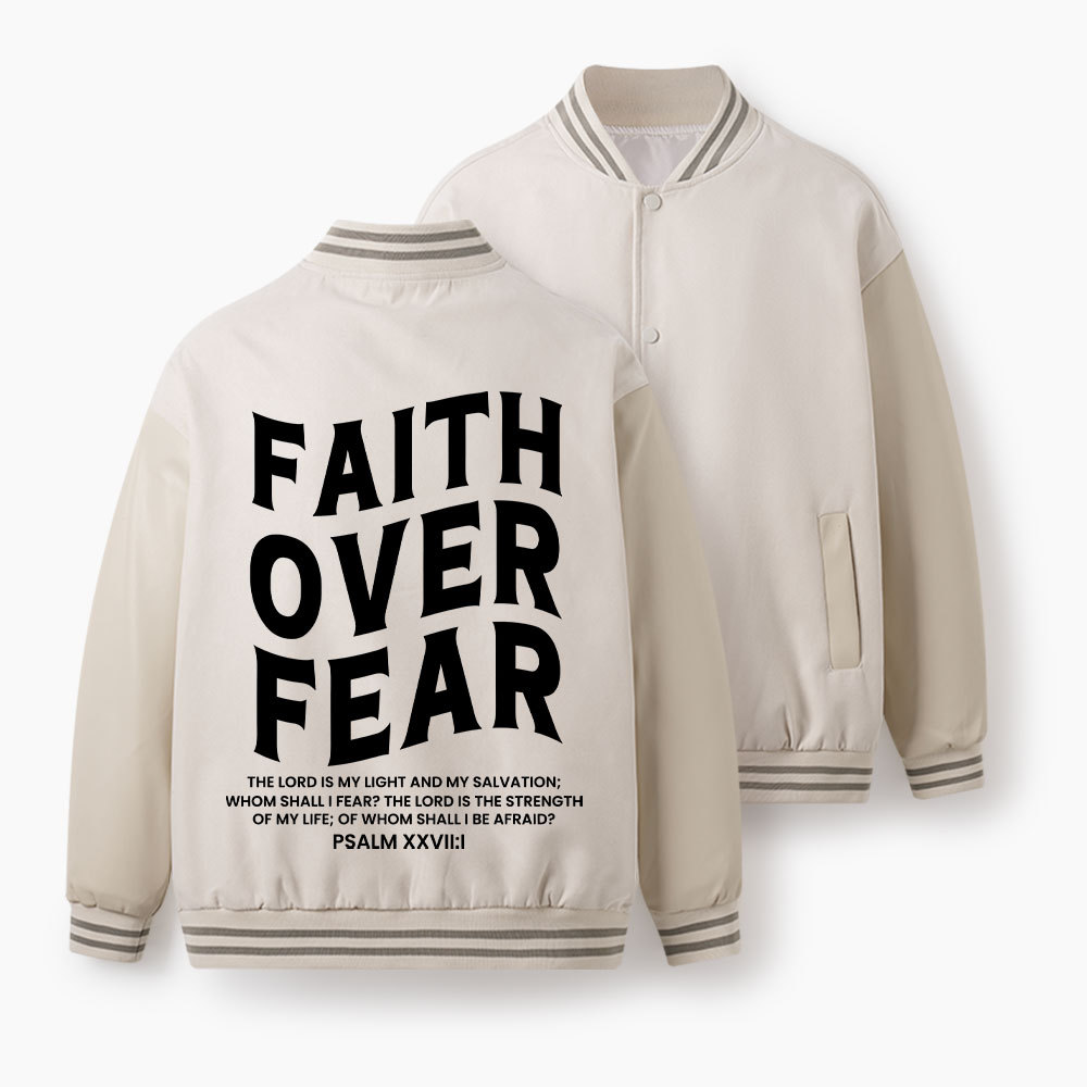 Faith Over Fear Christian Color Block Baseball Jacket