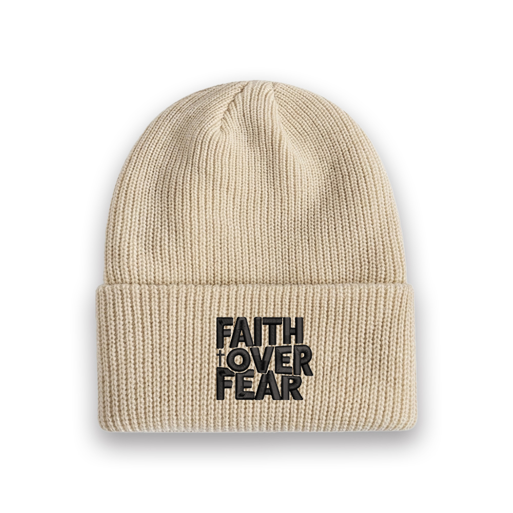 Faith Over Fear Christian Embroidered Knit Beanie