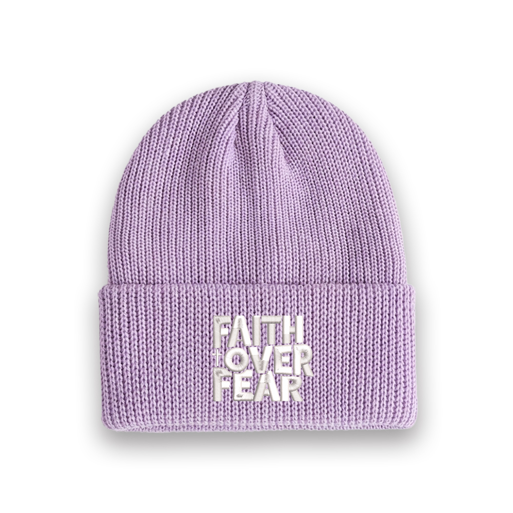 Faith Over Fear Christian Embroidered Knit Beanie