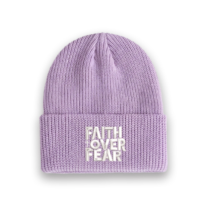 Faith Over Fear Christian Embroidered Knit Beanie