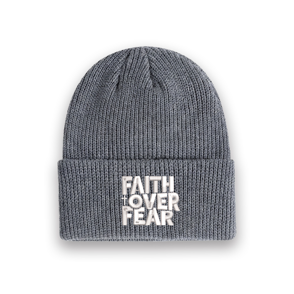 Faith Over Fear Christian Embroidered Knit Beanie