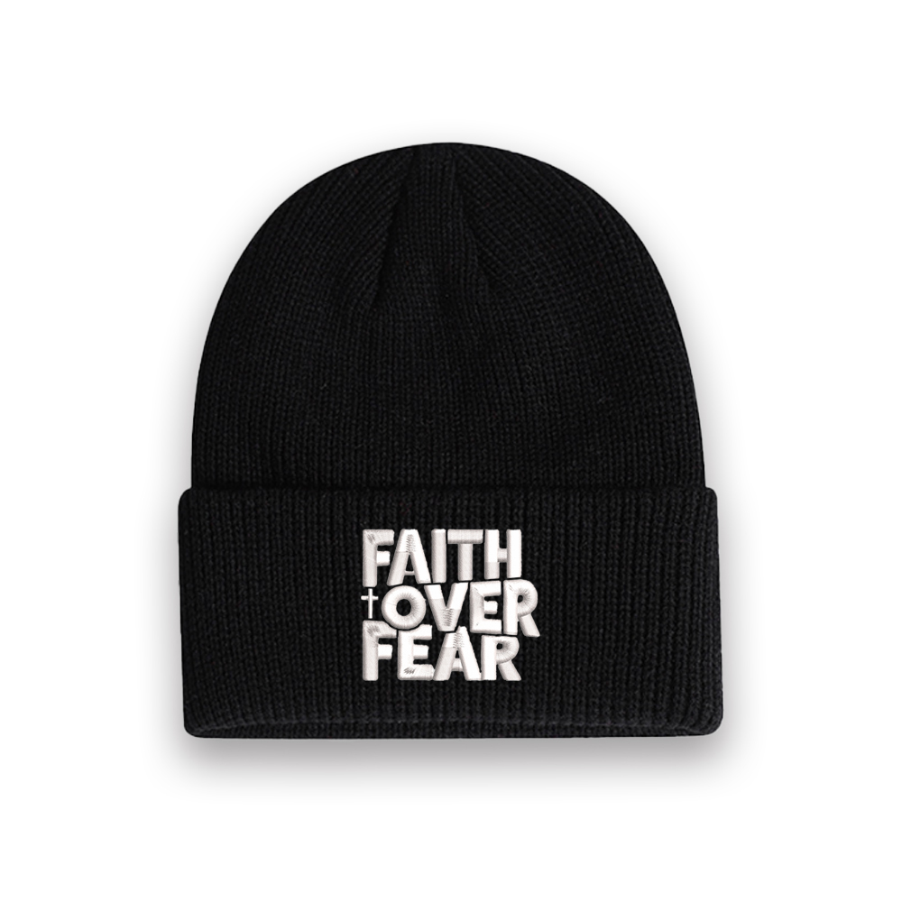 Faith Over Fear Christian Embroidered Knit Beanie