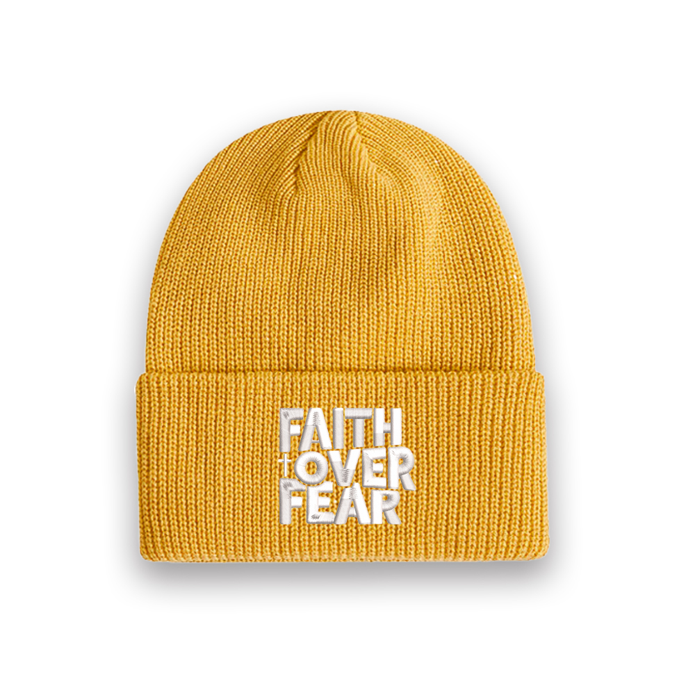 Faith Over Fear Christian Embroidered Knit Beanie