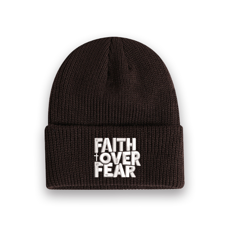 Faith Over Fear Christian Embroidered Knit Beanie