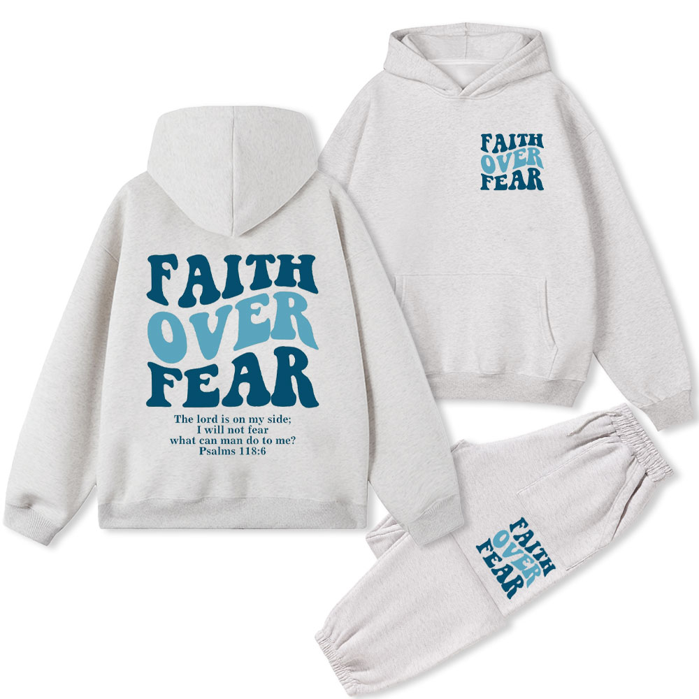 Faith Over Fear Christian Fleece Hoodie Set