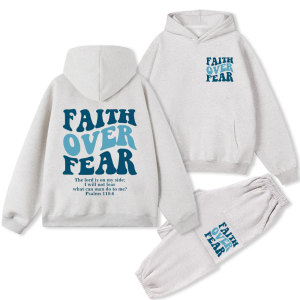 Image of Faith Over Fear Christian Fleece Hoodie Set