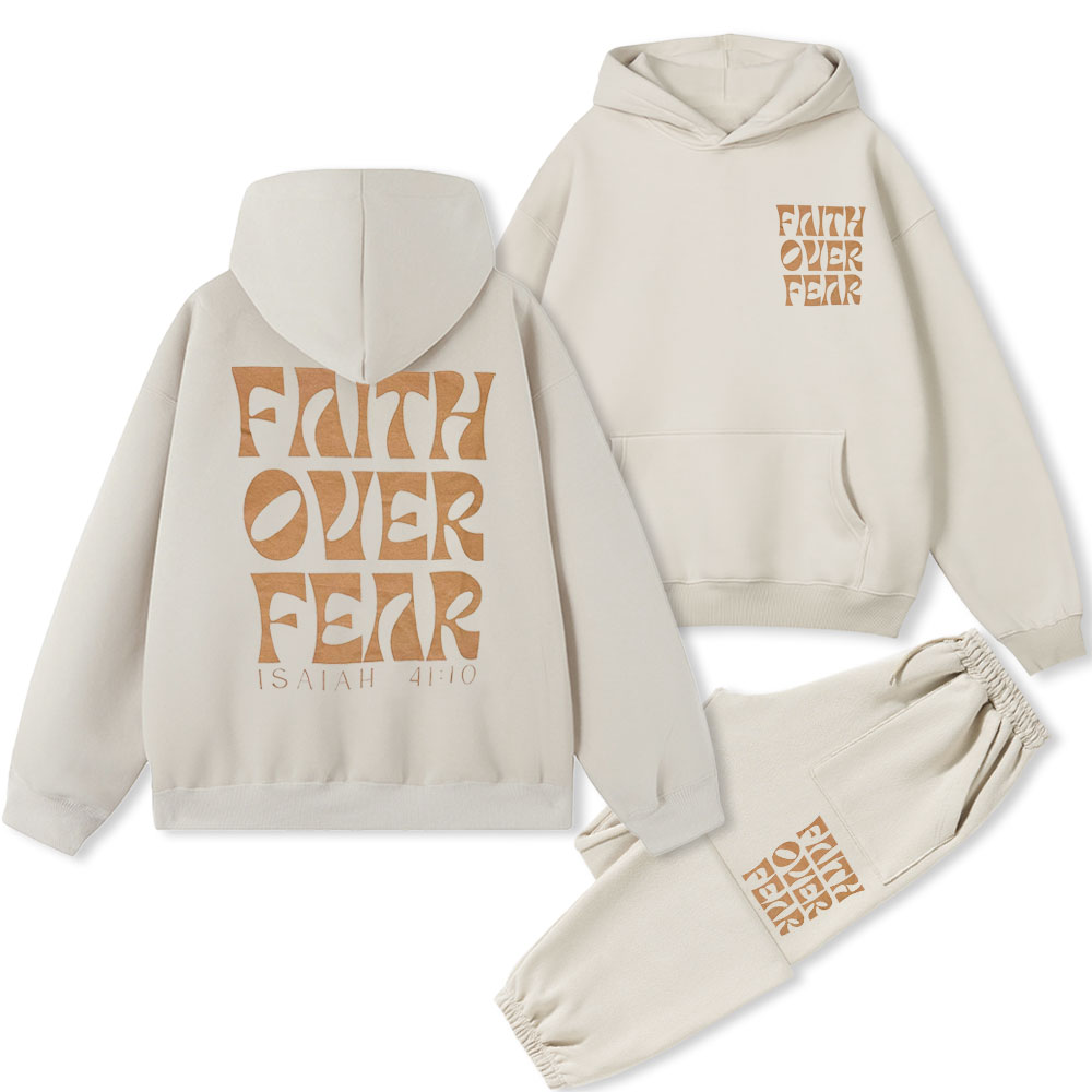 Faith Over Fear Christian Fleece Hoodie Set