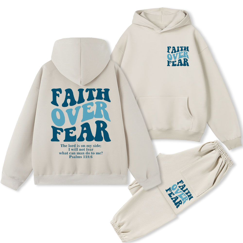 Faith Over Fear Christian Fleece Hoodie Set