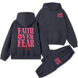 Image of Faith Over Fear Christian Fleece Hoodie Set