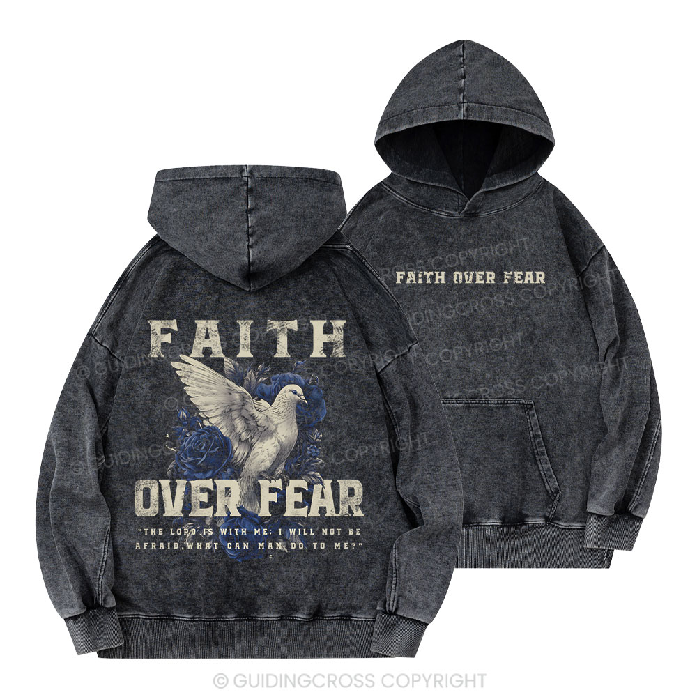 Faith Over Fear Christian Washed Hoodie 