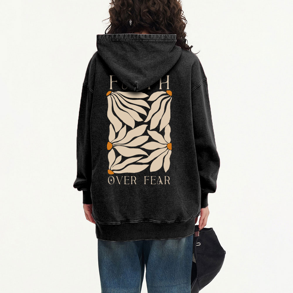 Faith Over Fear Christian Washed Hoodie