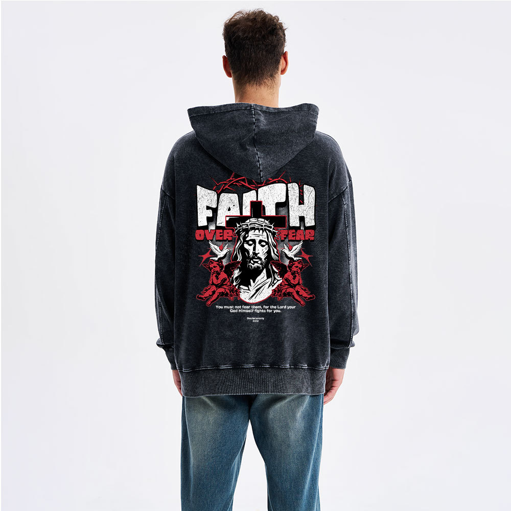 Faith Over Fear Christian Washed Hoodie