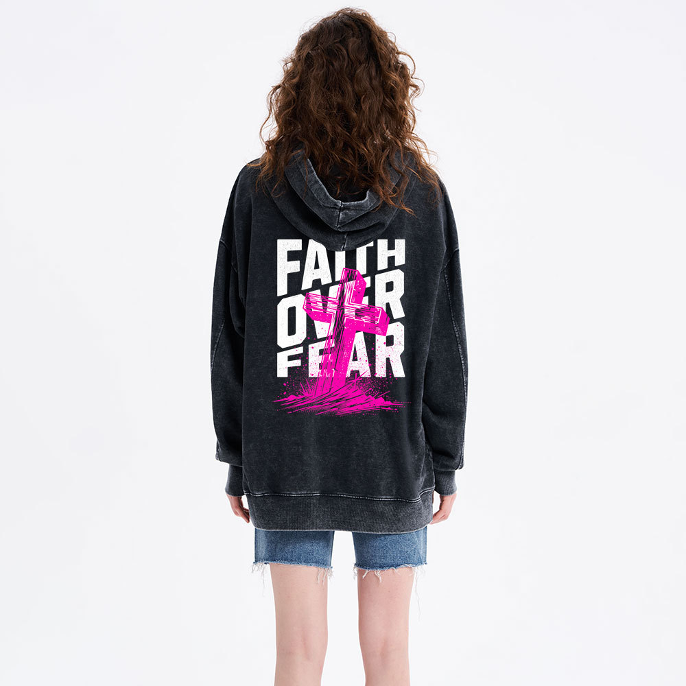 Faith Over Fear Christian Washed Hoodie