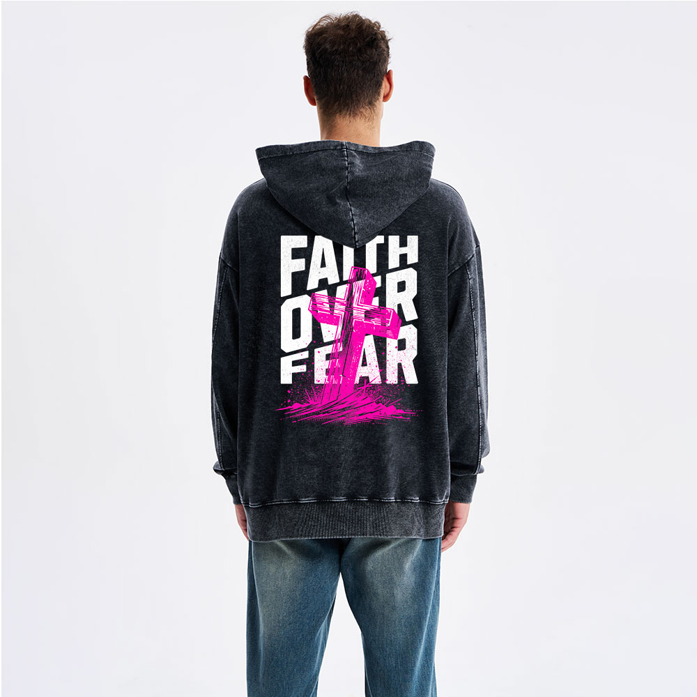 Faith Over Fear Christian Washed Hoodie