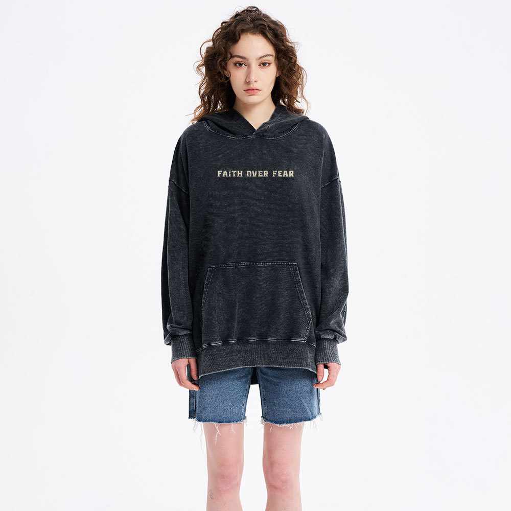 Faith Over Fear Christian Washed Hoodie 