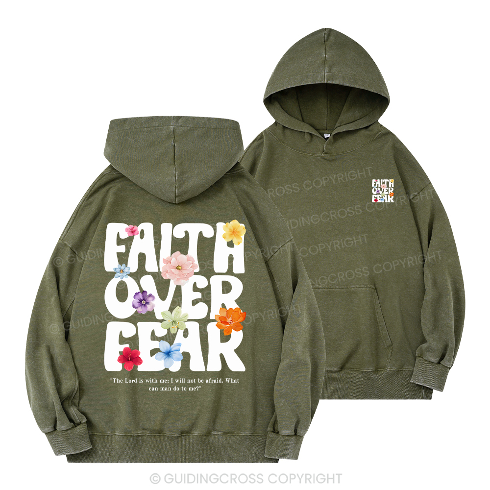 Faith Over Fear Christian Washed Hoodie