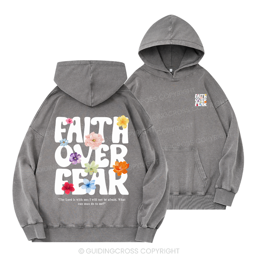 Faith Over Fear Christian Washed Hoodie