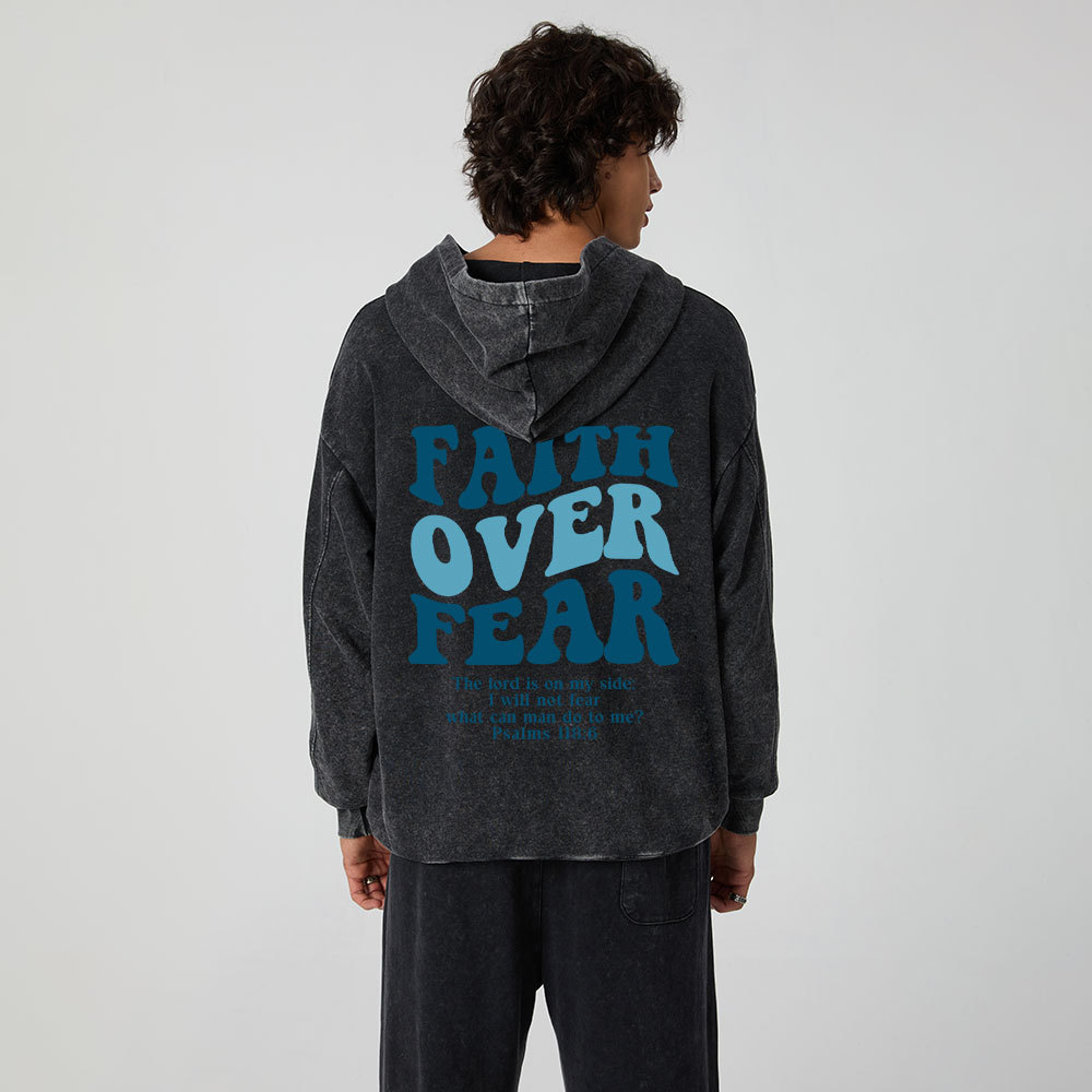 Faith Over Fear Christian Washed Hoodie