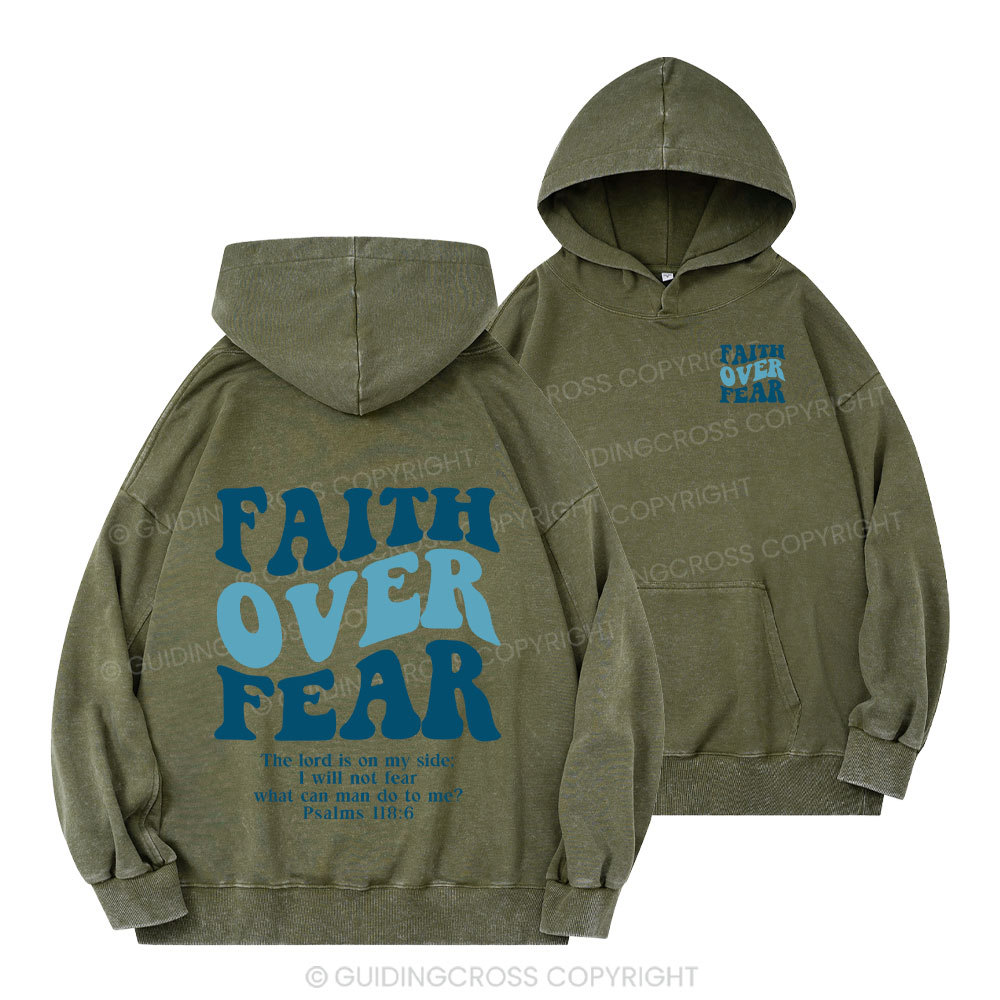 Faith Over Fear Christian Washed Hoodie