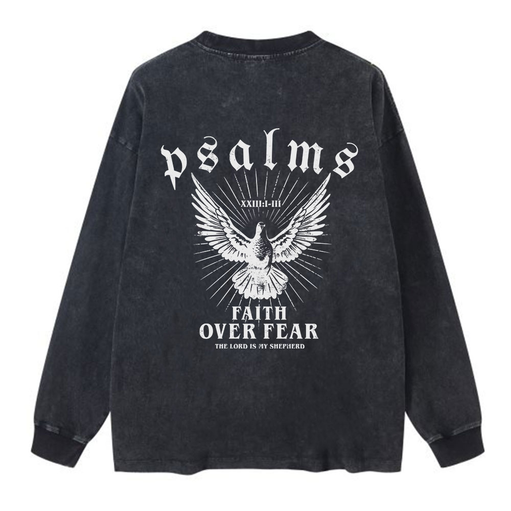 Faith Over Fear Christian Washed Long Sleeve  T-Shirt