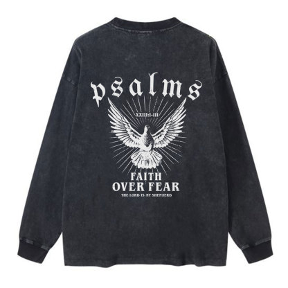 Faith Over Fear Christian Washed Long Sleeve  T-Shirt