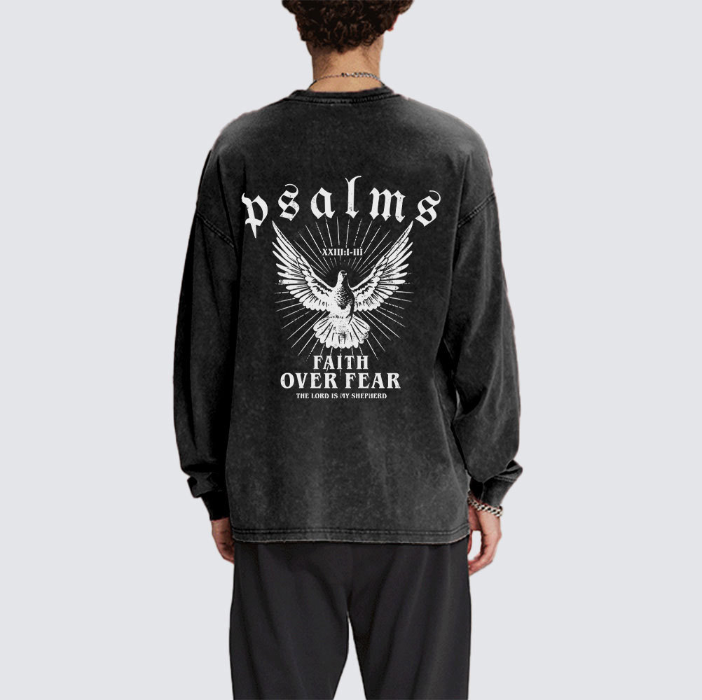 Faith Over Fear Christian Washed Long Sleeve  T-Shirt