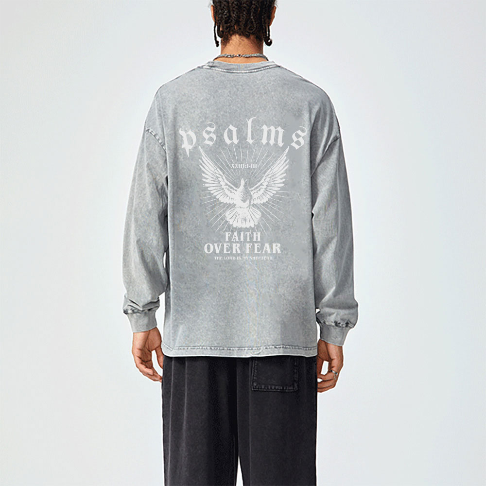 Faith Over Fear Christian Washed Long Sleeve  T-Shirt