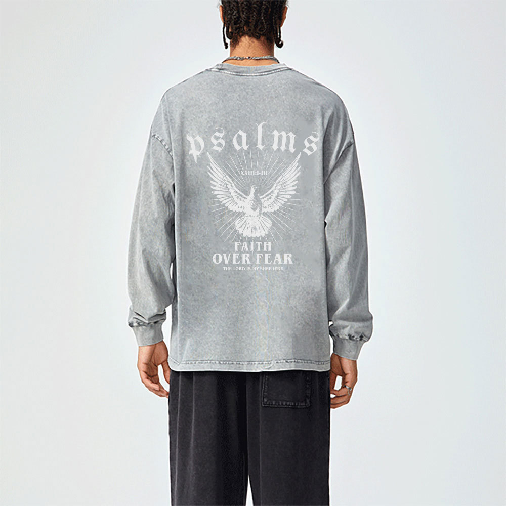 Faith Over Fear Christian Washed Long Sleeve  T-Shirt