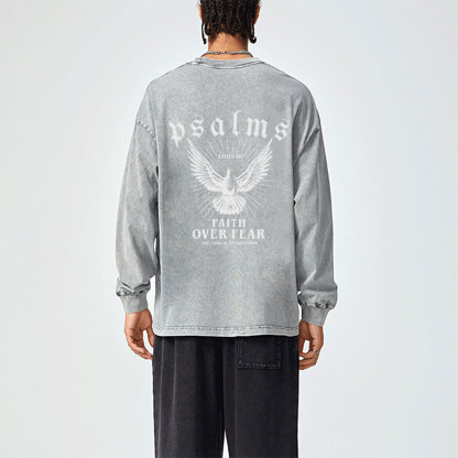 Faith Over Fear Christian Washed Long Sleeve  T-Shirt