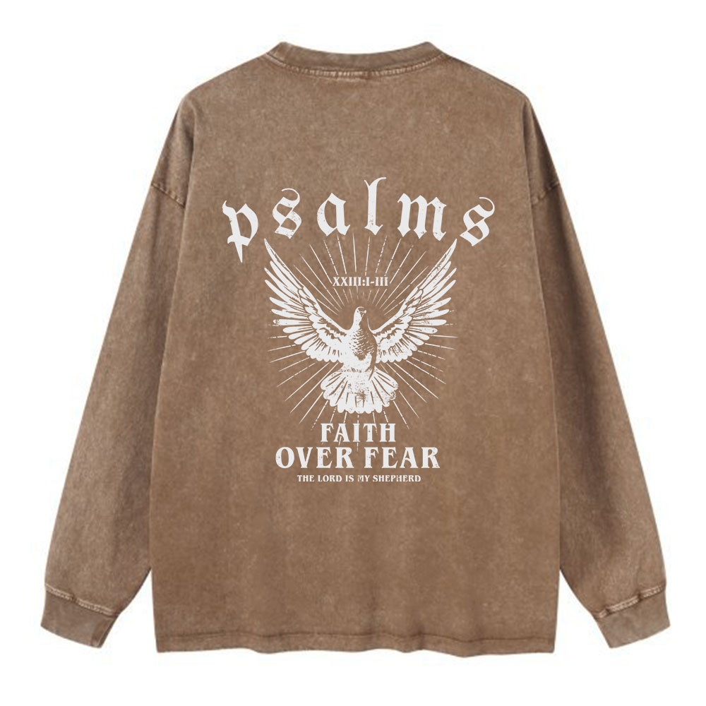 Faith Over Fear Christian Washed Long Sleeve  T-Shirt