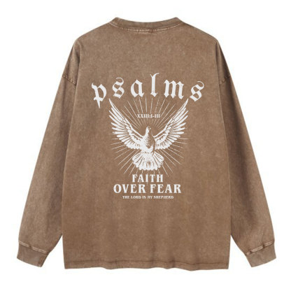 Faith Over Fear Christian Washed Long Sleeve  T-Shirt