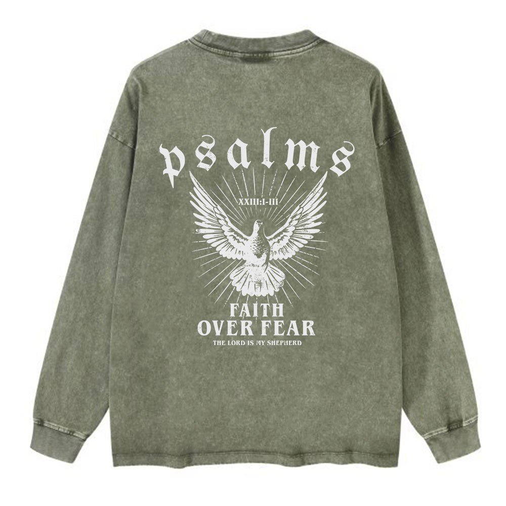 Faith Over Fear Christian Washed Long Sleeve  T-Shirt