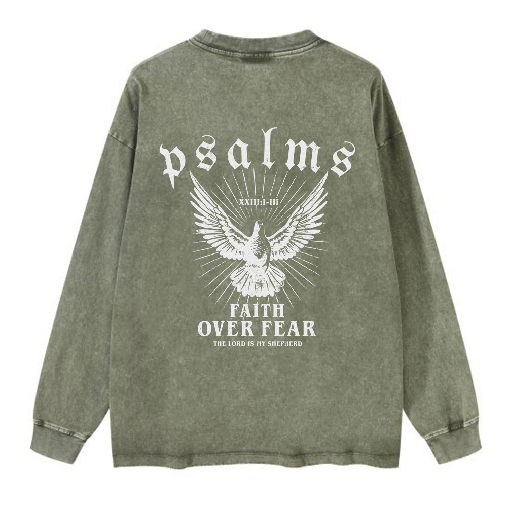 Faith Over Fear Christian Washed Long Sleeve  T-Shirt