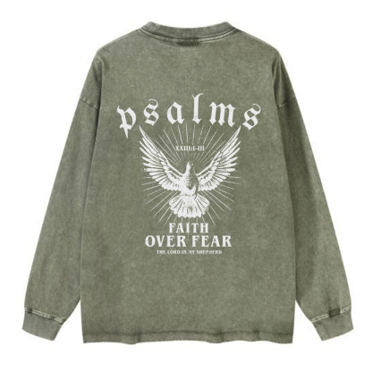 Faith Over Fear Christian Washed Long Sleeve  T-Shirt