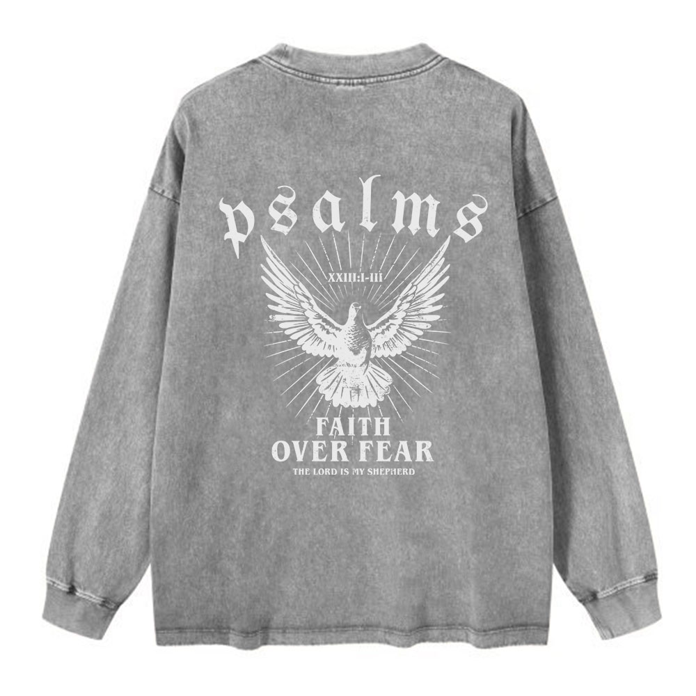 Faith Over Fear Christian Washed Long Sleeve  T-Shirt