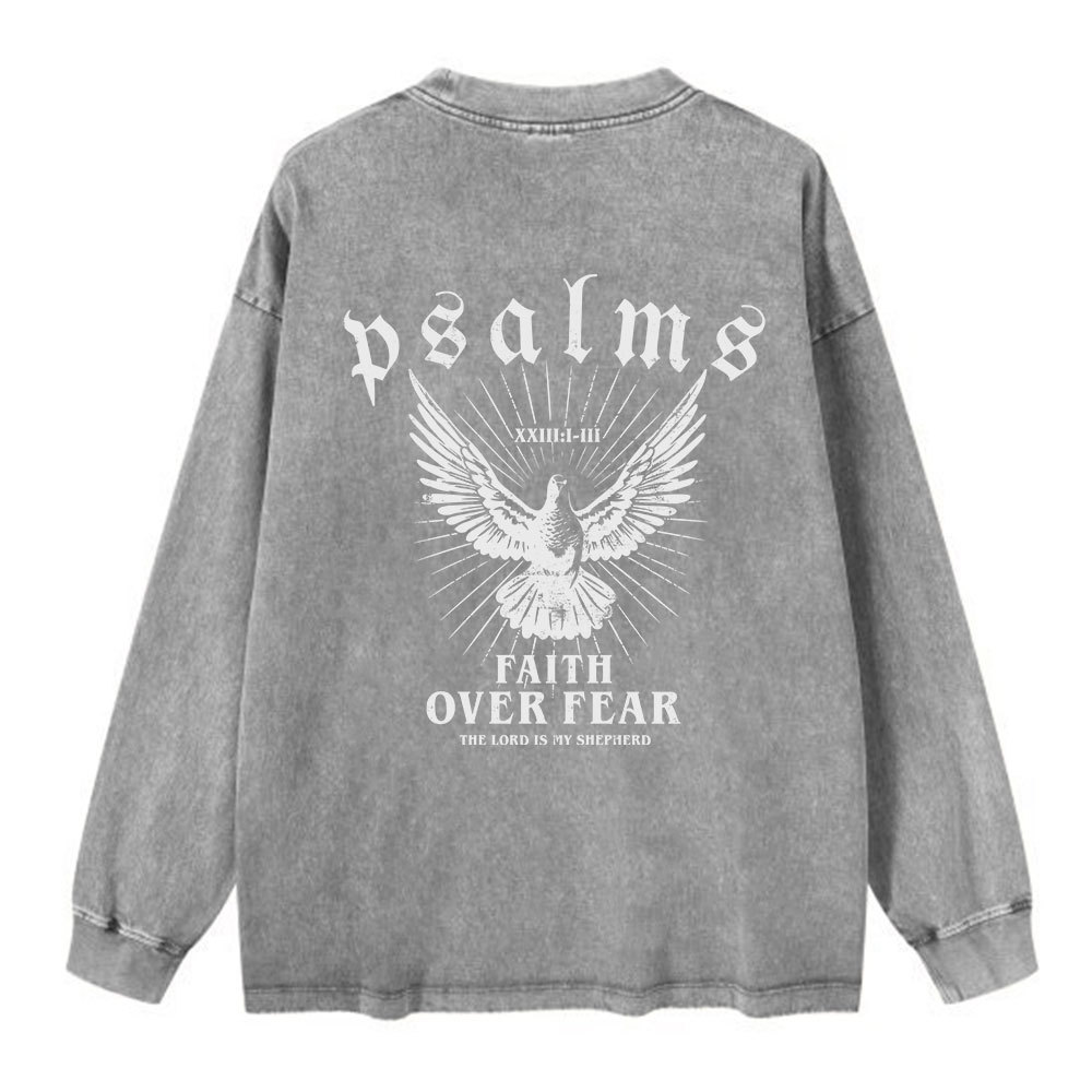 Faith Over Fear Christian Washed Long Sleeve  T-Shirt