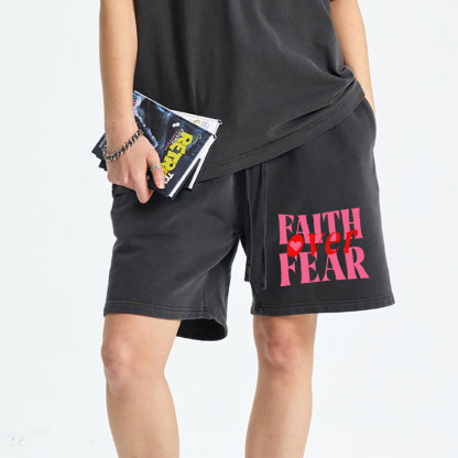 Faith Over Fear Christian Washed Shorts