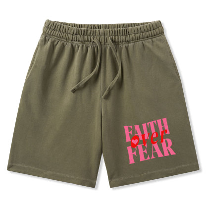 Faith Over Fear Christian Washed Shorts