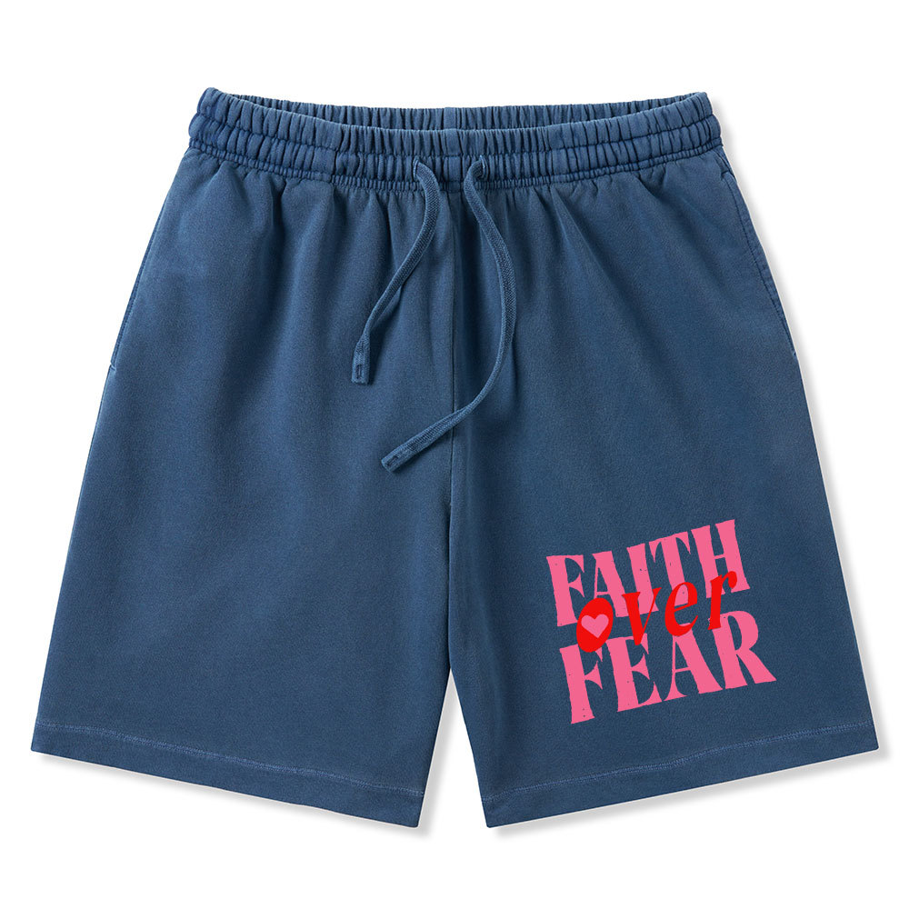 Faith Over Fear Christian Washed Shorts