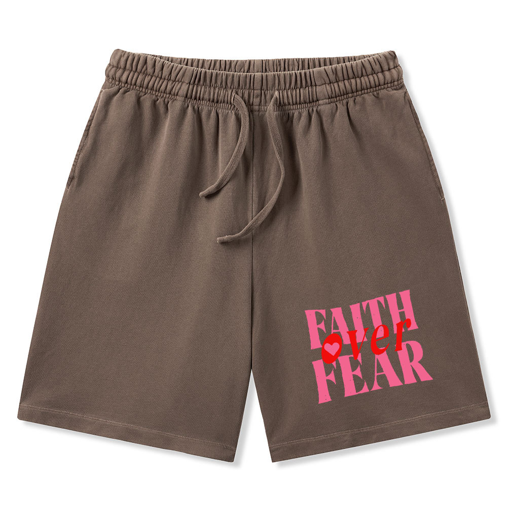 Faith Over Fear Christian Washed Shorts