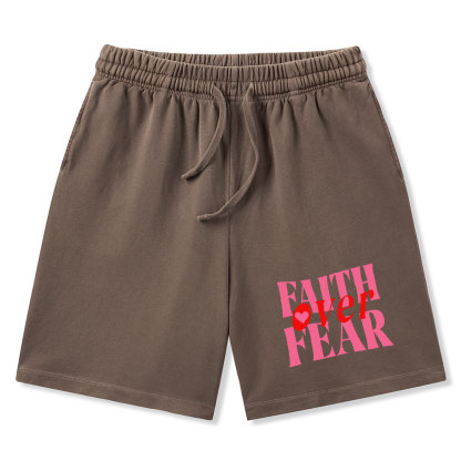Faith Over Fear Christian Washed Shorts