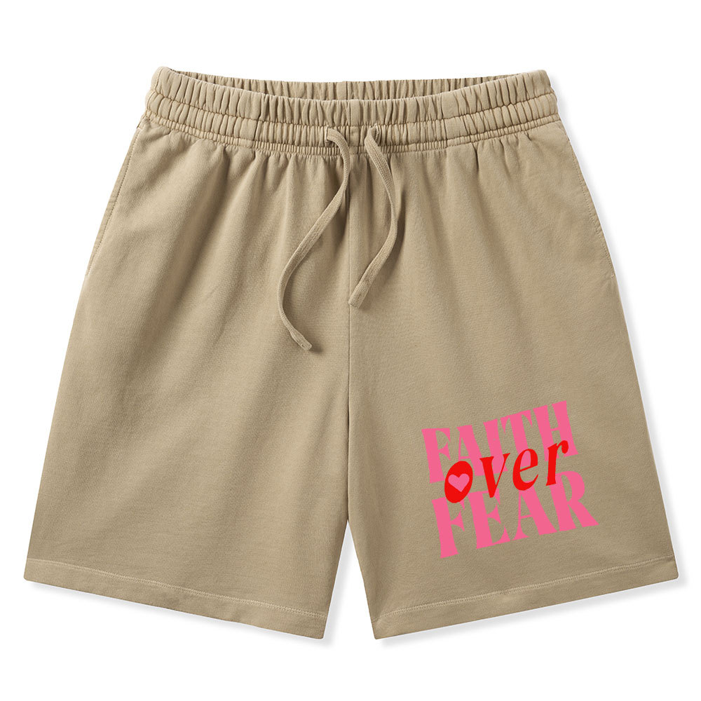 Faith Over Fear Christian Washed Shorts