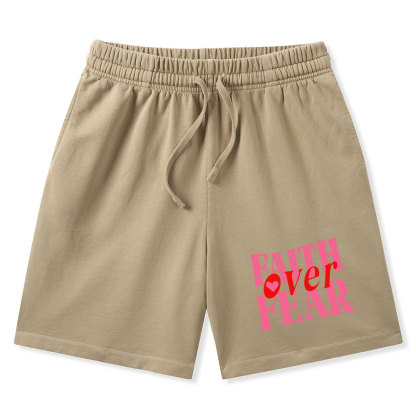 Faith Over Fear Christian Washed Shorts