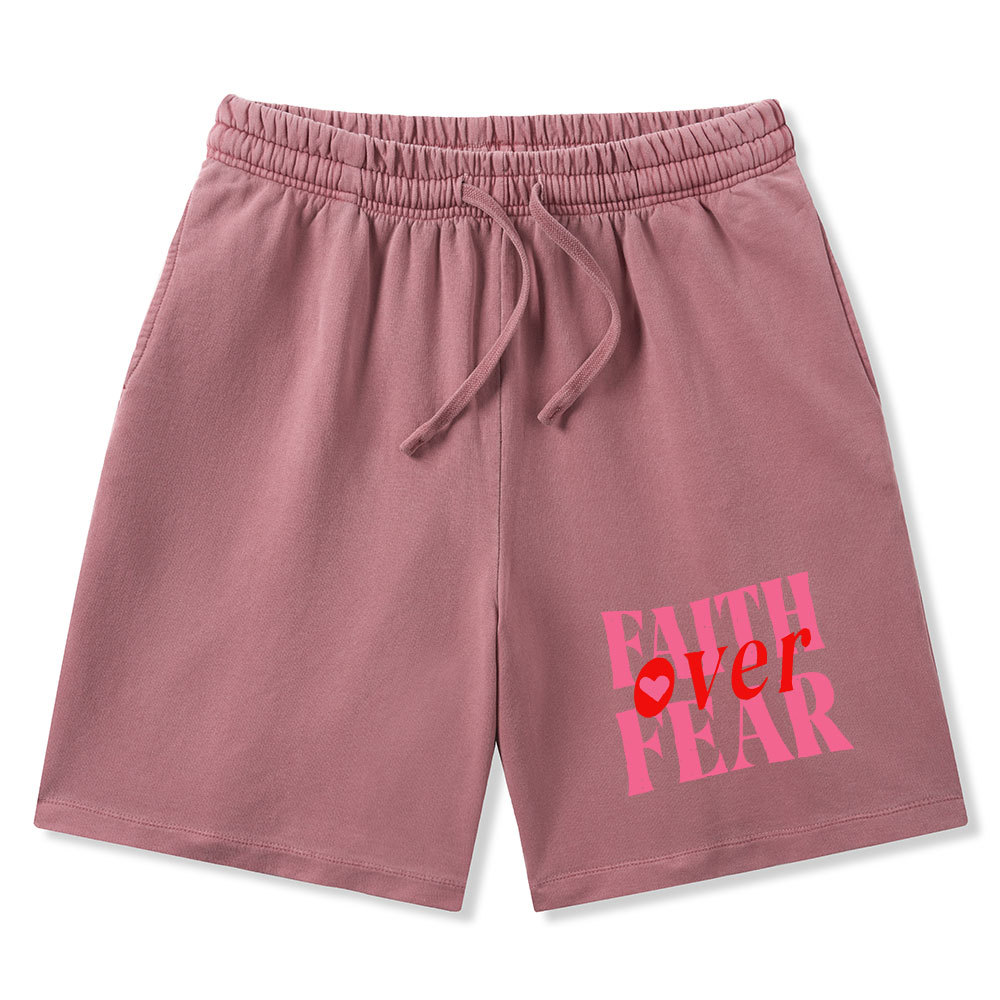 Faith Over Fear Christian Washed Shorts