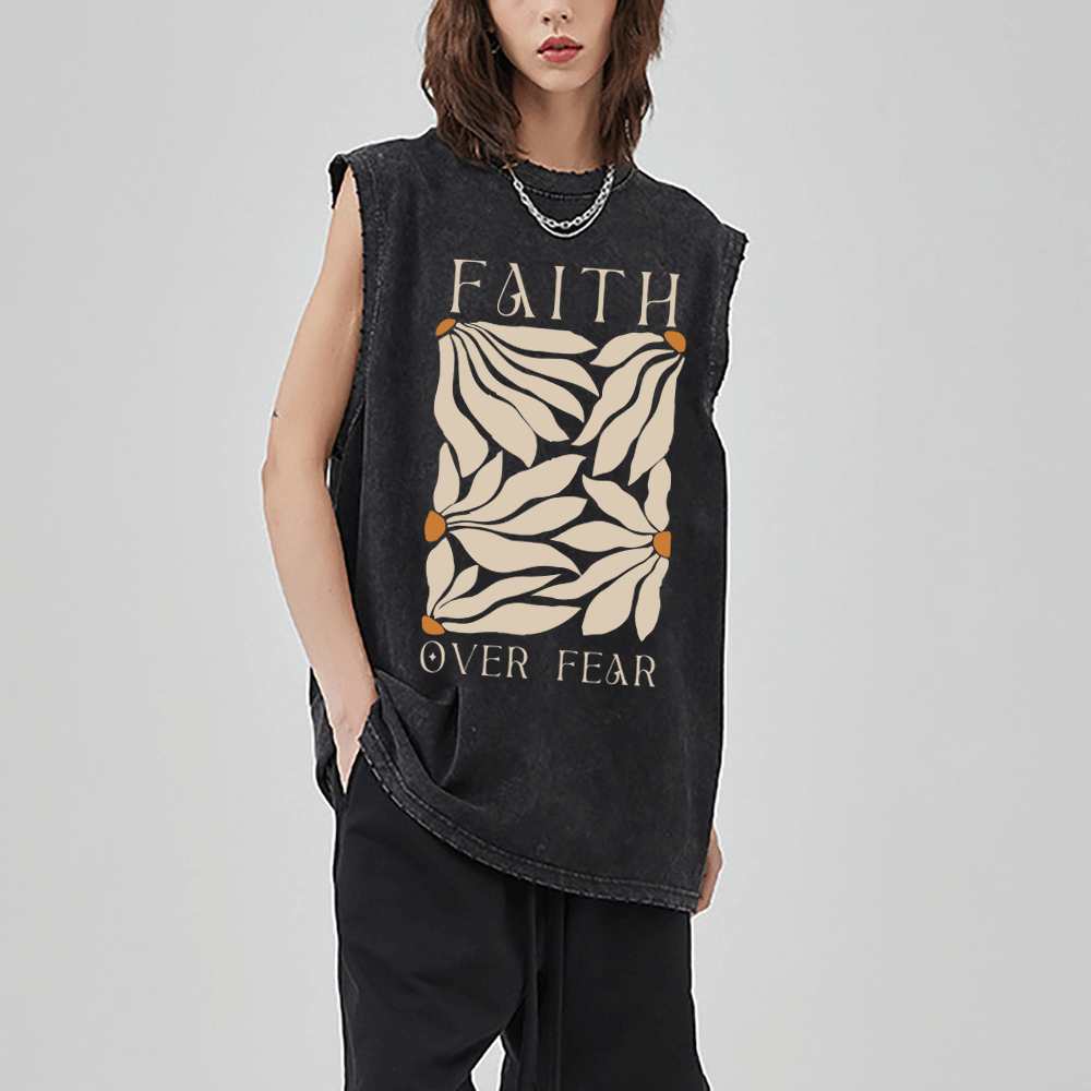 Faith Over Fear Christian Washed Sleeveless Tee
