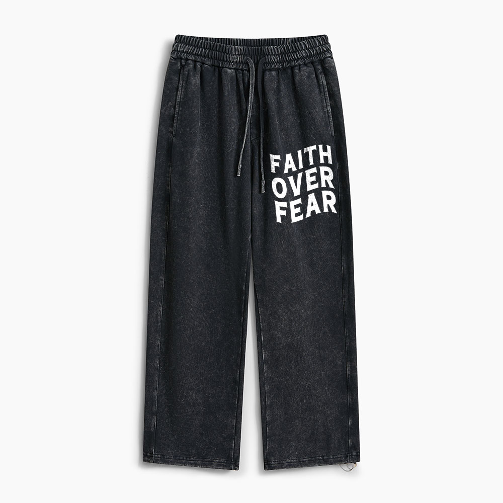 Faith Over Fear Christian Washed Sweatpants